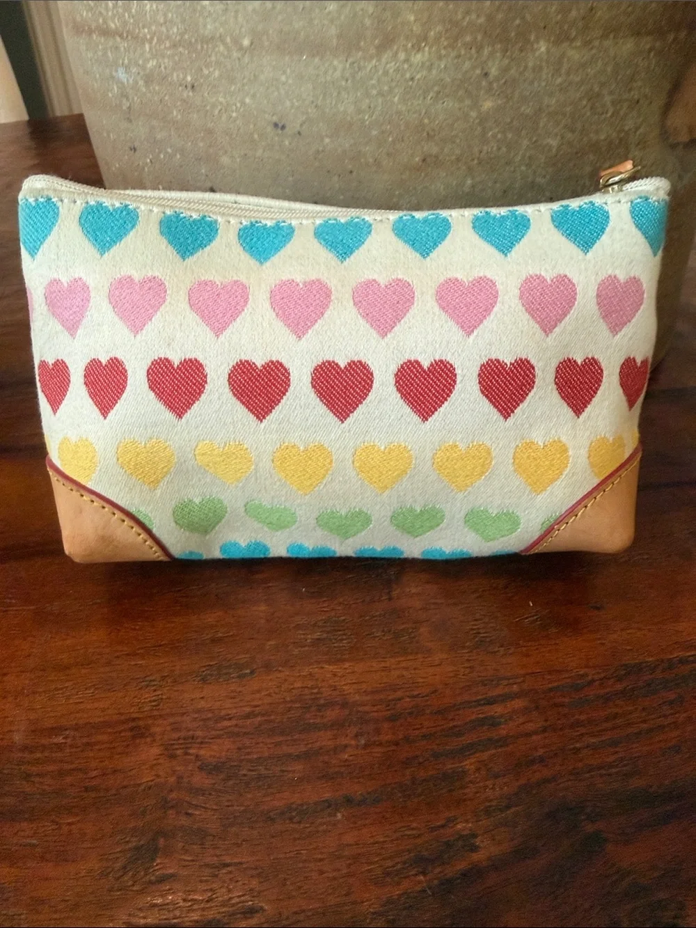 Vintage Y2K, Dooney & Bourke Multicolor Heart Print Canvas, hand wristlet.